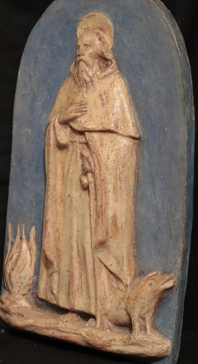 Terracotta High-relief: St. Anthony Abbot, Early 19th Century-photo-2
