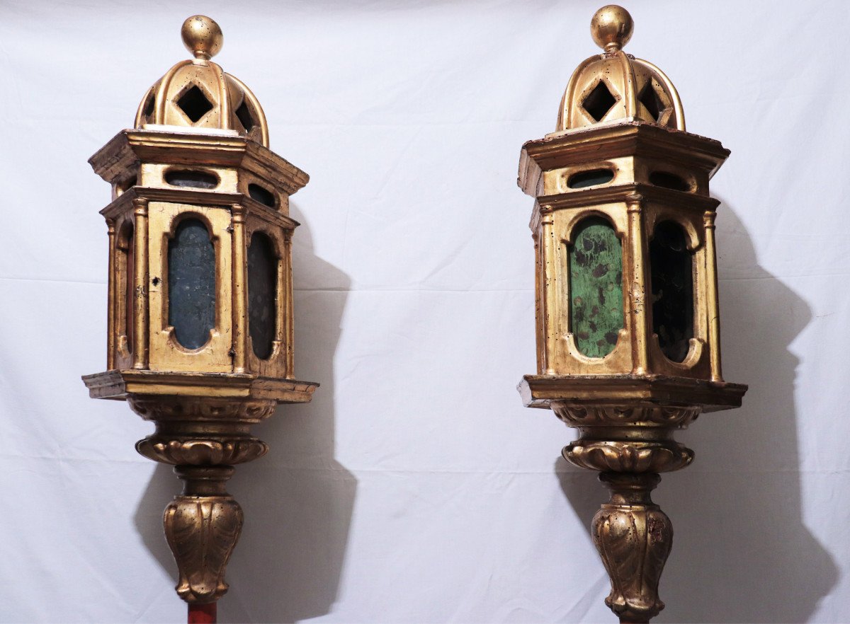 Pair Of Golden Lanterns, Tuscany, 16th Century-photo-3