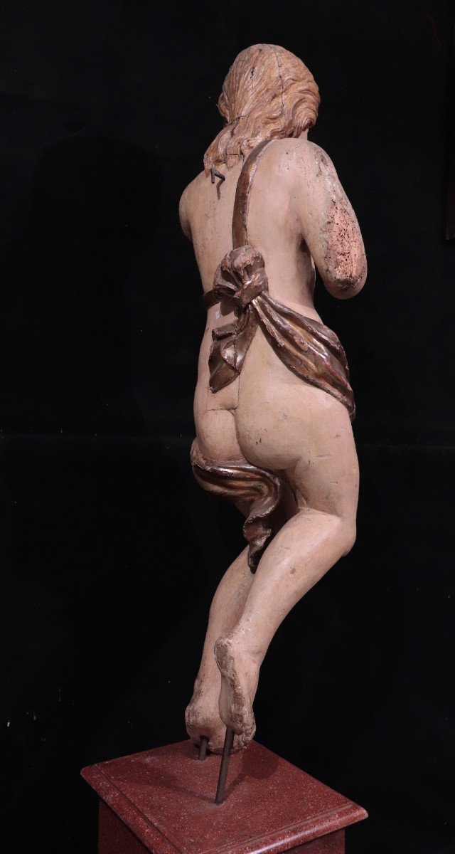 Grande Sculpture : Putto Polychrome, 17e Siècle-photo-3