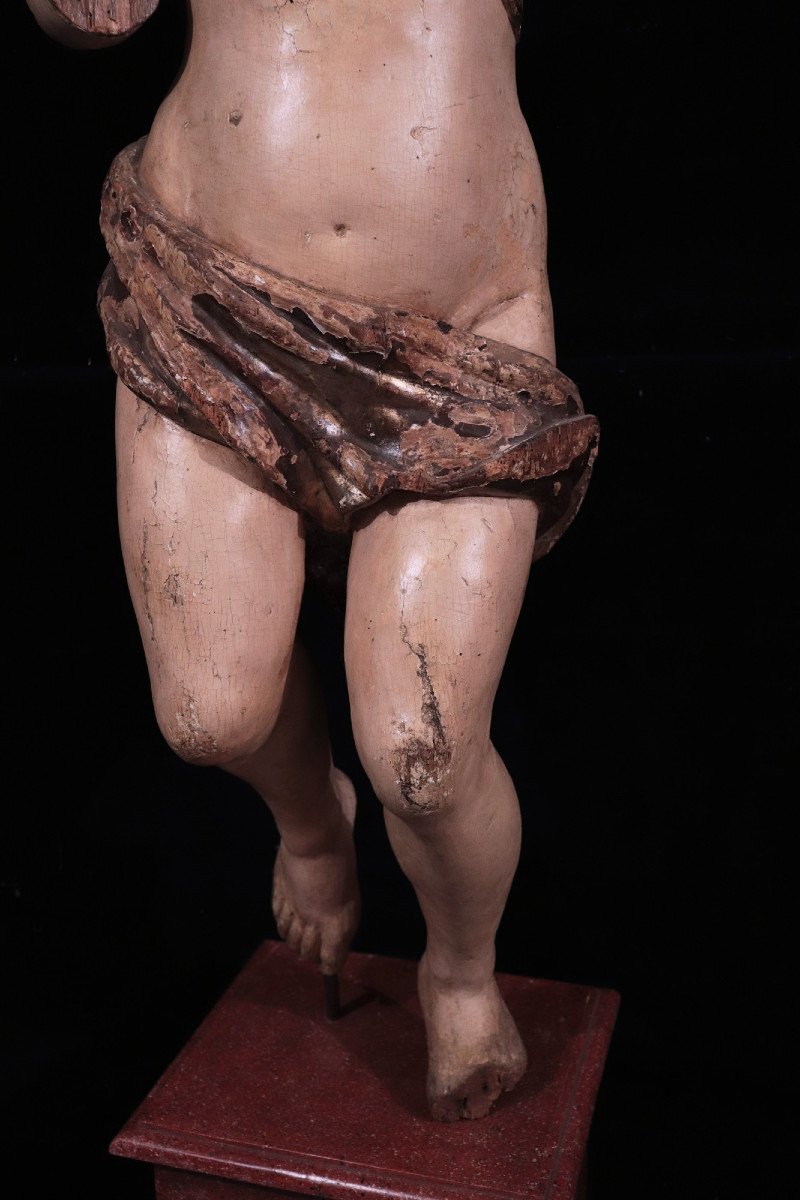 Grande Sculpture : Putto Polychrome, 17e Siècle-photo-4