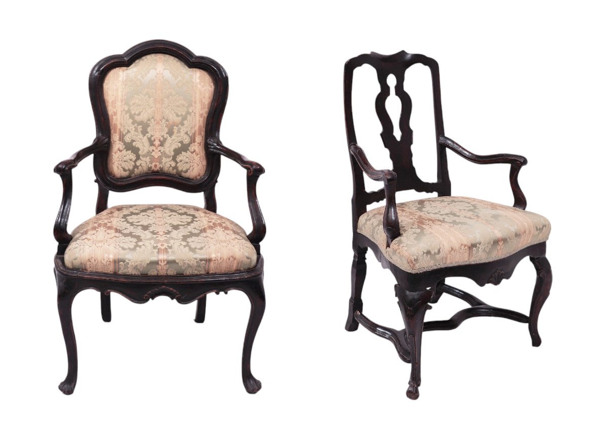 2 Fauteuil En Noyer, Vénétie, 18siecle