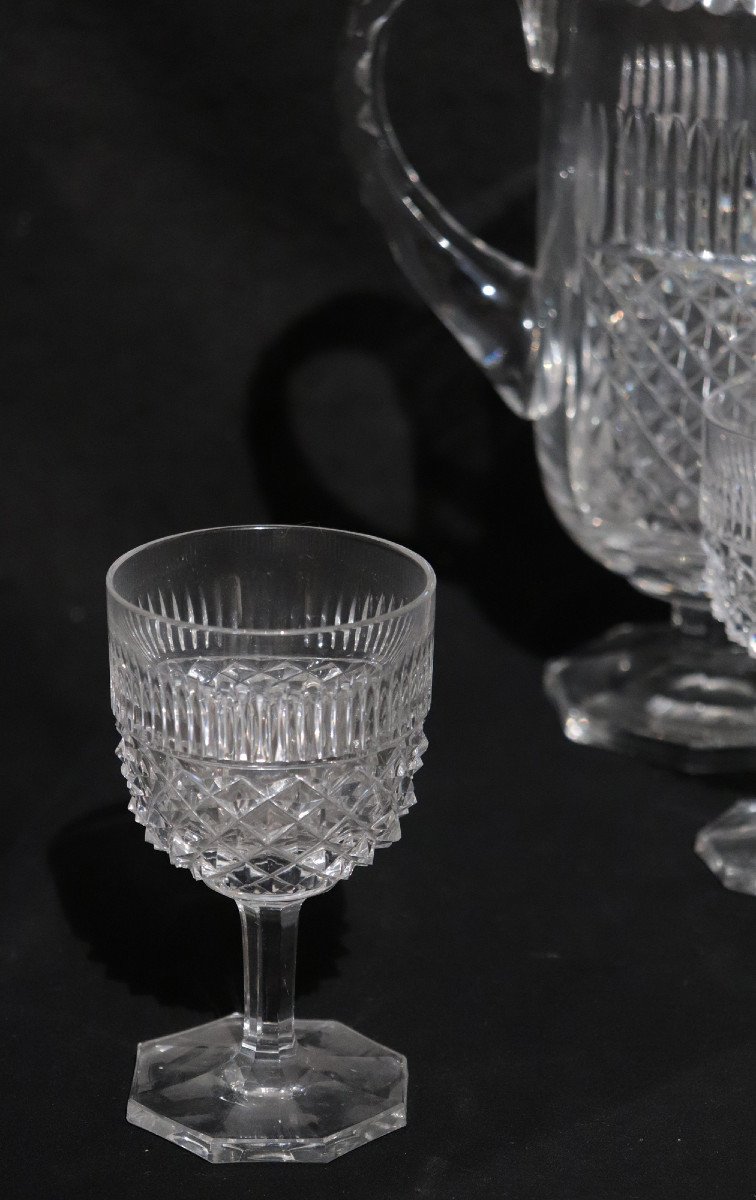 Ensemble 10 Verres, Carafe Et Décanteur, Cristal, Années 1950-photo-2