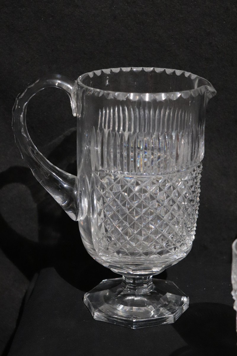 Ensemble 10 Verres, Carafe Et Décanteur, Cristal, Années 1950-photo-4