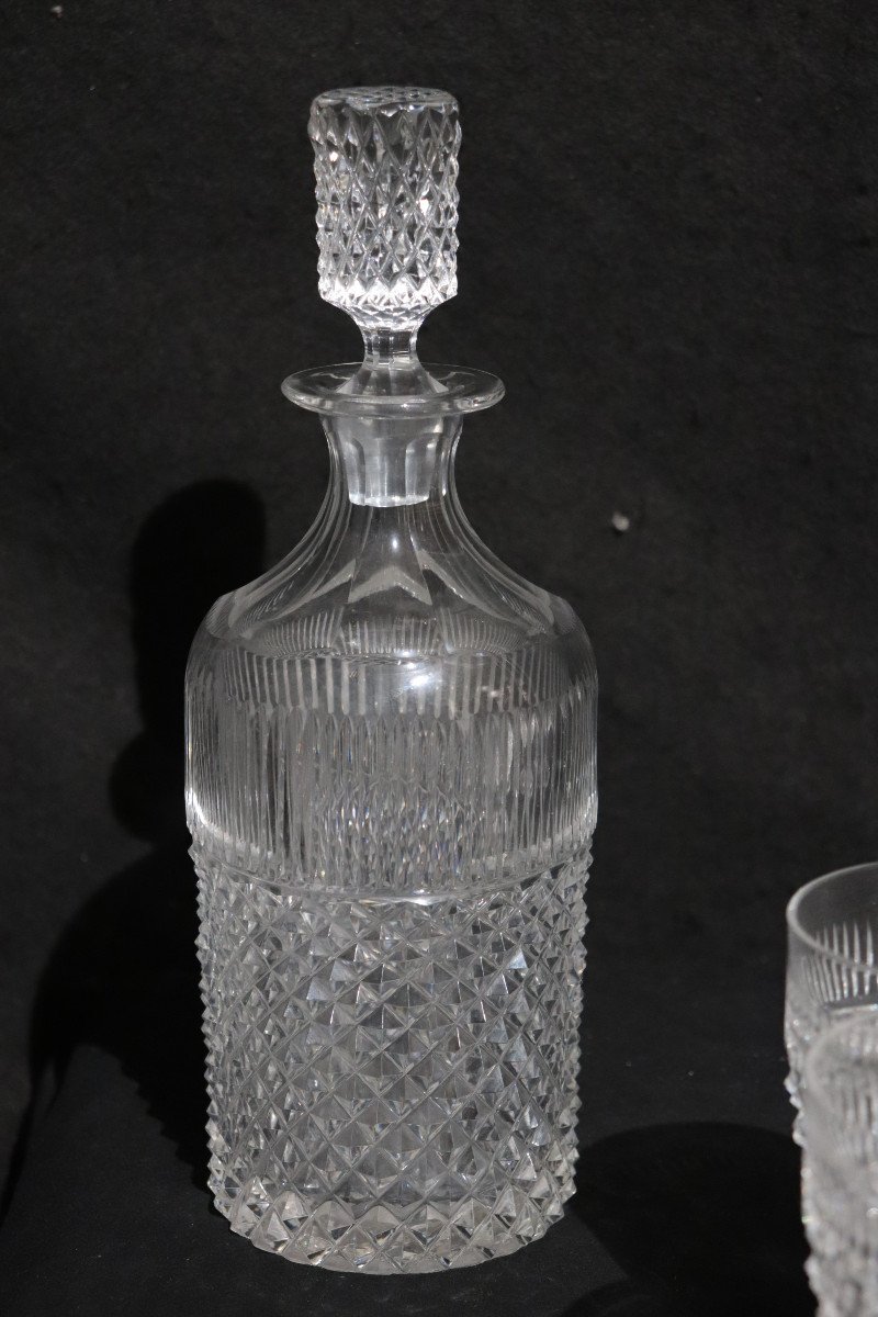 Ensemble 10 Verres, Carafe Et Décanteur, Cristal, Années 1950-photo-1