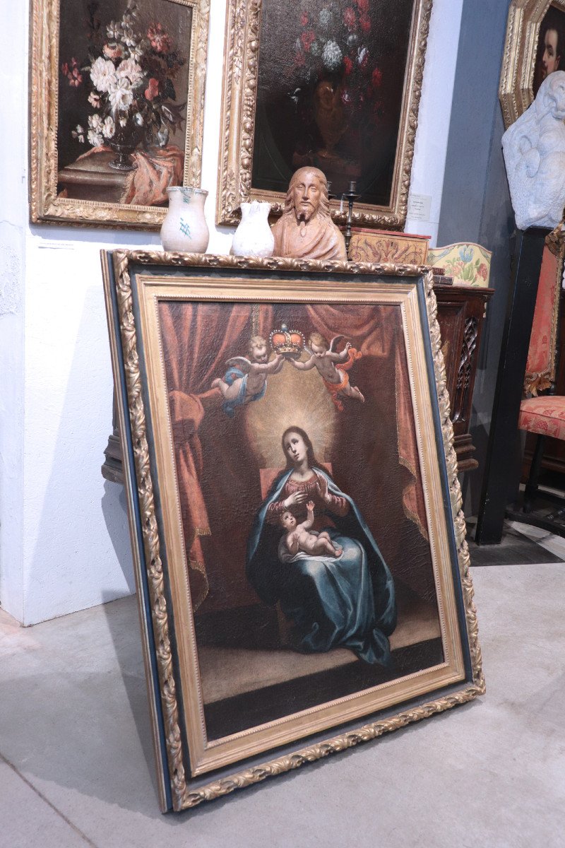 Painting: Madonna And Child With Angels, Tuscany 17th Century-photo-2