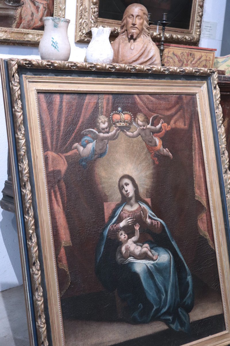 Peinture : Vierge à l'Enfant Avec Des Anges, Toscane, 17e Siècle-photo-3