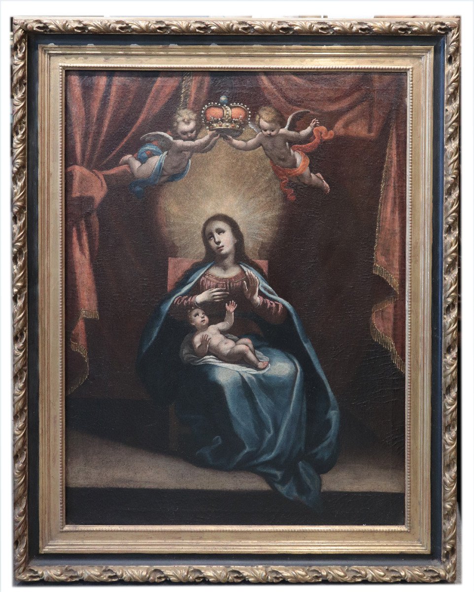 Painting: Madonna And Child With Angels, Tuscany 17th Century