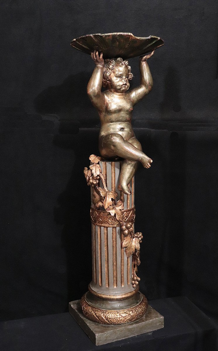  Gilded Putto With Base, Art Nouveau Period