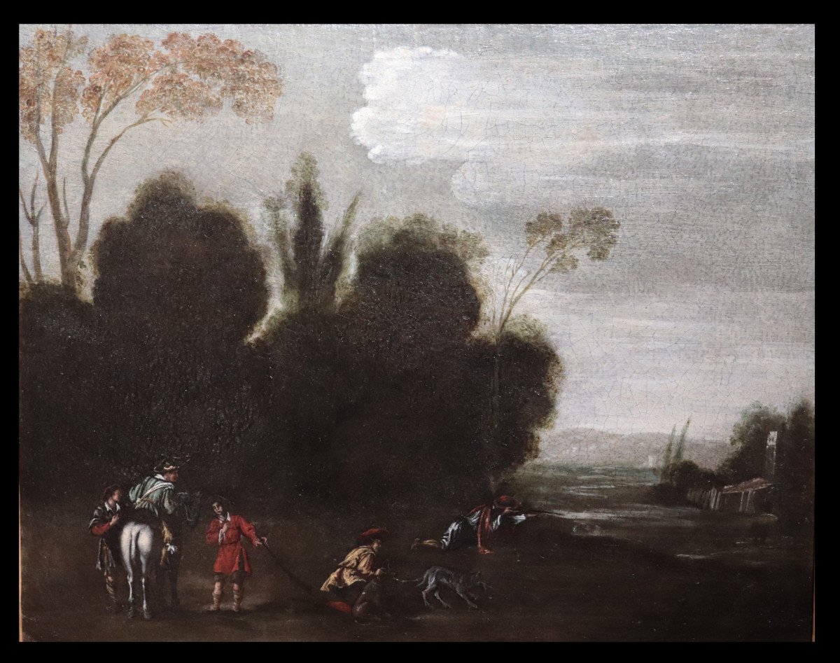 Peinture Ancienne : « Scène De Chasse », Rome, 18e Siècle-photo-2