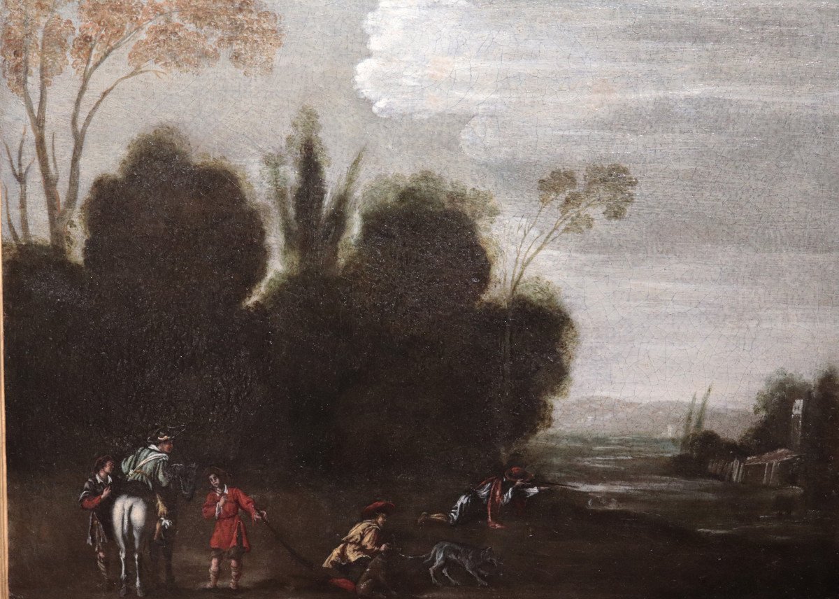 Oil Painting On Canvas: ‘hunting Scene’, Rome, 18th Cent.-photo-3