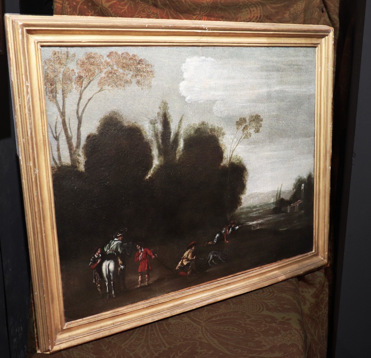 Oil Painting On Canvas: ‘hunting Scene’, Rome, 18th Cent.-photo-4