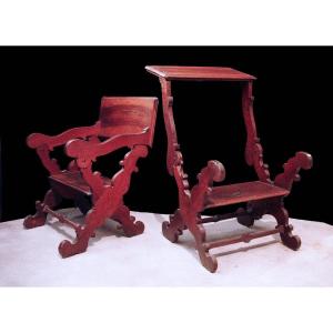 Pair Of Scissor Armchairs, Tuscany, 17th Century