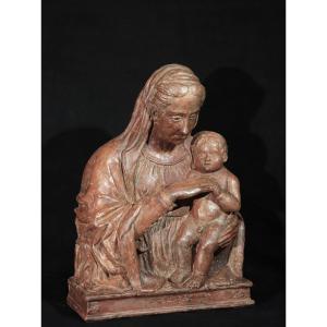 Sculpture En Terre Cuite, Vierge à l'Enfant, Florence, 16e Siècle