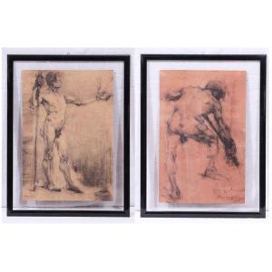 Siccardi Giuseppe (bergamo 1883-1956) - Pair Of Drawings Of "male Nudes