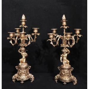 Pair Of Candlesticks With Putti, France, Late 19th Century