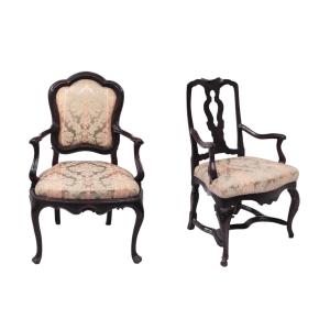 2 Fauteuil En Noyer, Vénétie, 18siecle