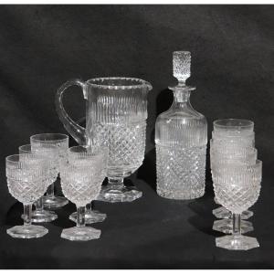 Ensemble 10 Verres, Carafe Et Décanteur, Cristal, Années 1950