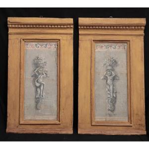 Pair Of Painted Panels , Tuscany, 18th Century