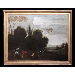 Peinture Ancienne : « Scène De Chasse », Rome, 18e Siècle