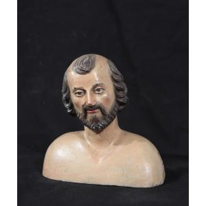 Bust In Polychrome Wood, Tuscany, 18 Century