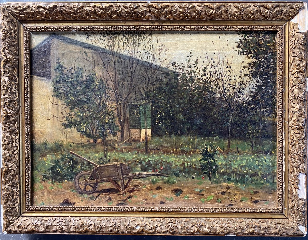 Huile Sur Toile 19ème -  Le Jardin -  De René Legrand Né 22 Mars 1847 à Paris Signée Bas Droite-photo-3