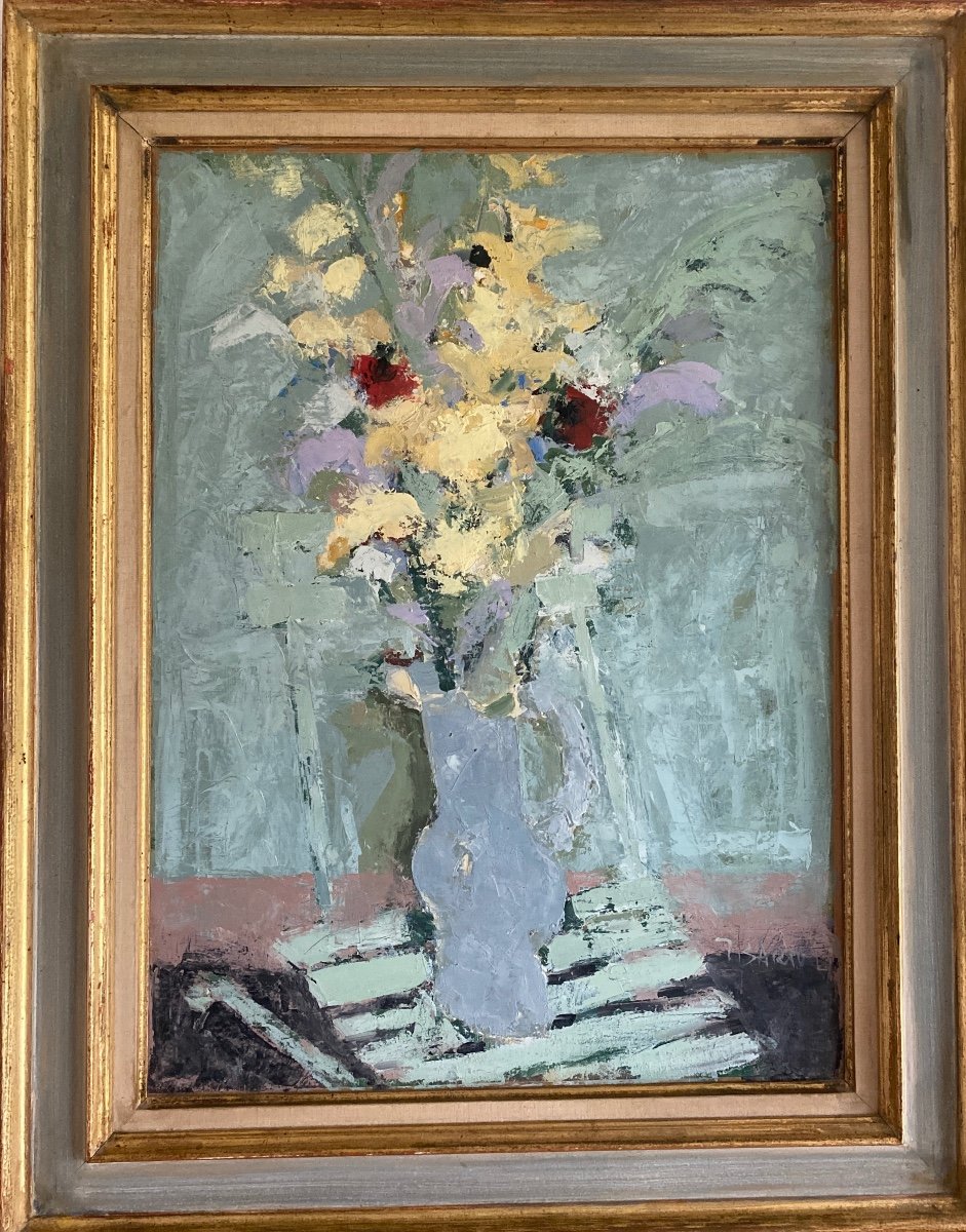 Huile sur toile bouquet de fleurs Jacques Bartoli 1920 né à Sollocaro Corse +1995