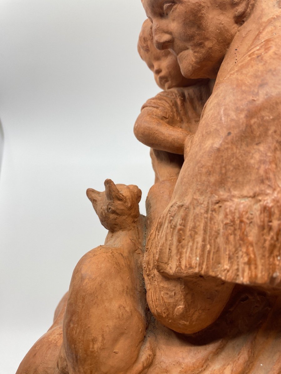 The Cat, The Young Girl & Grandmother By Sculptor Richard Fath 1900 -1952 Signed Terracotta-photo-5