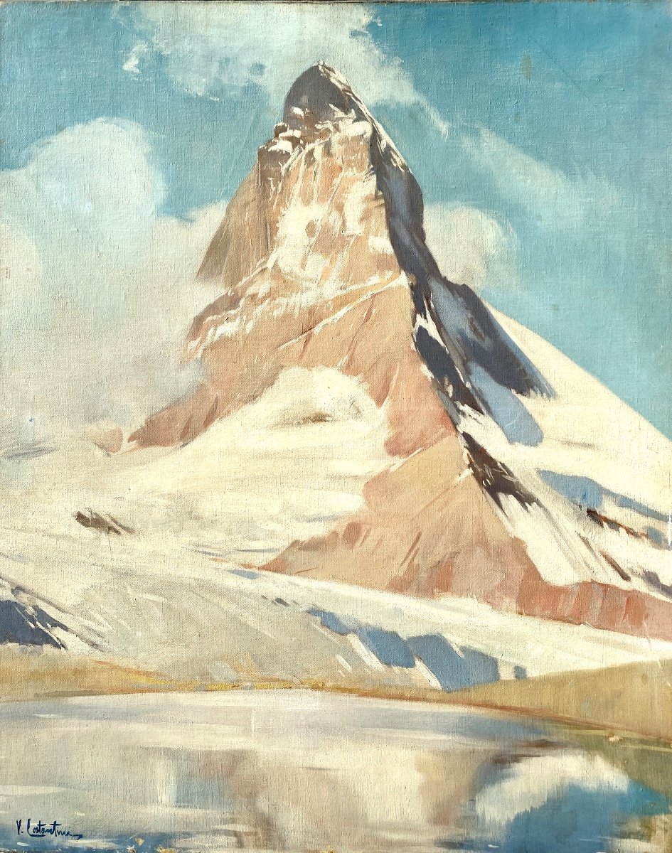 “the Matterhorn” Oil On Canvas By Virgilio Costantini Painter Born In 1882 Dimensions 92 X 73 Cm