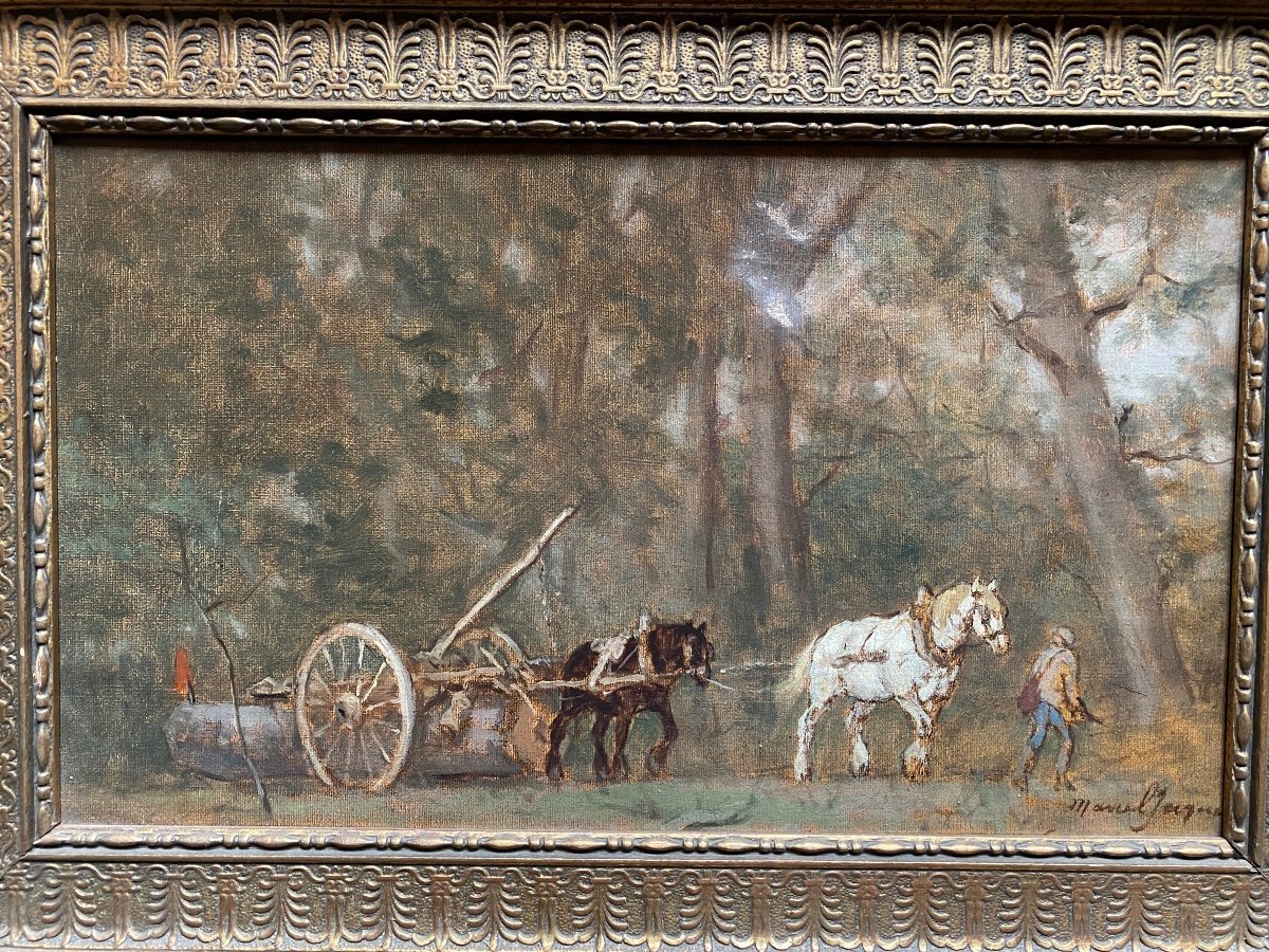 Marcel Jacque 1906 1981 Oil On Canvas “the Skidding With Horses” Dimension 24x41 Cm-photo-3