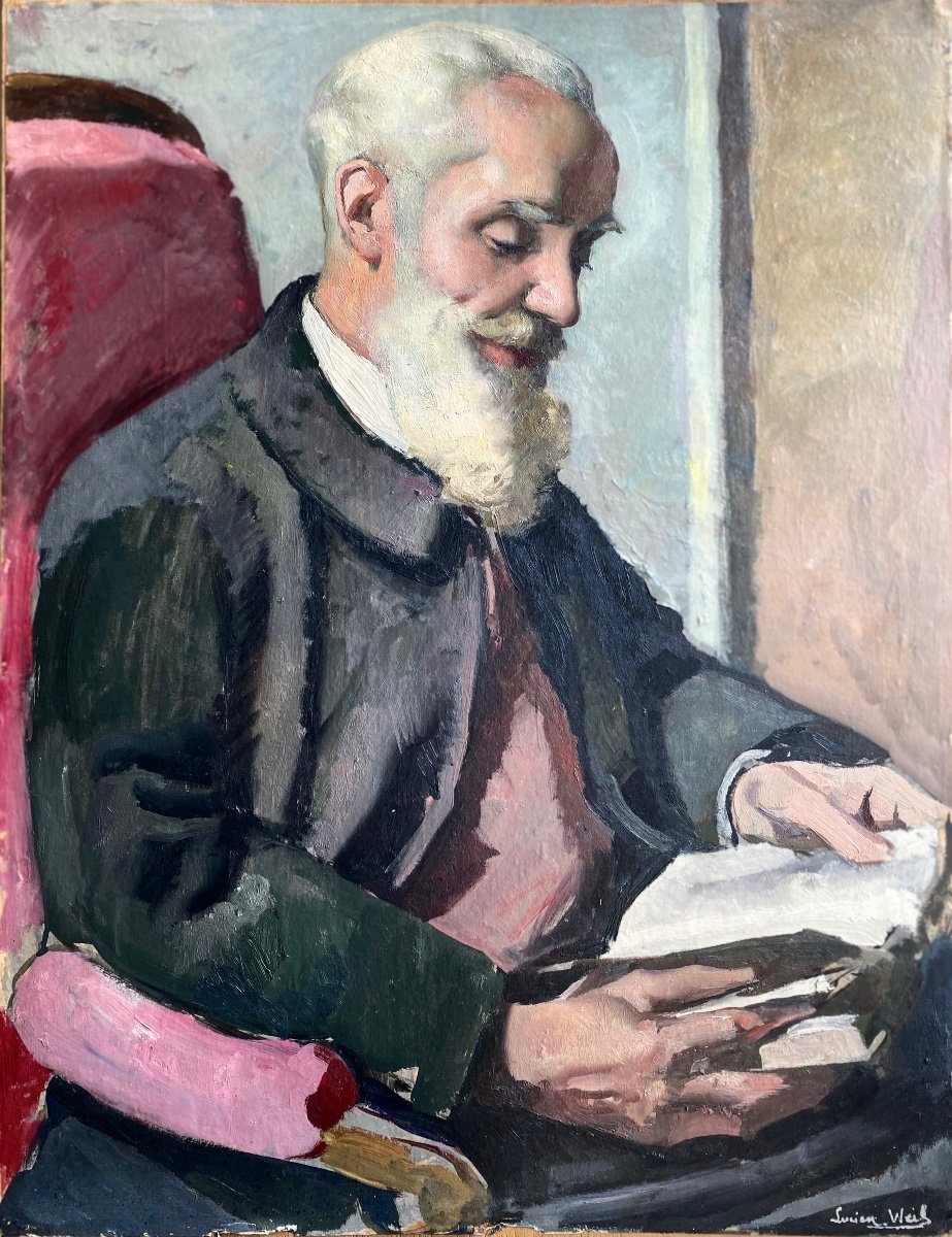 Huile De Lucien Weil 1902 1963 Portrait d'Homme à La Lecture