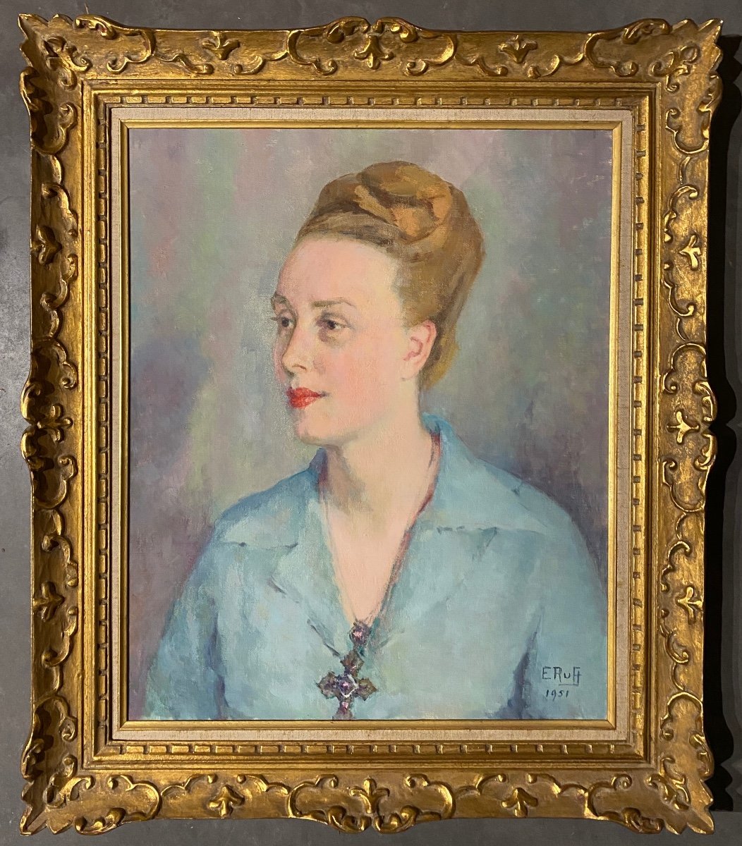 Délicat Portrait de femme Huile Sur Toile d' Emma Ruth Né En 1888 Signé Daté 1951 