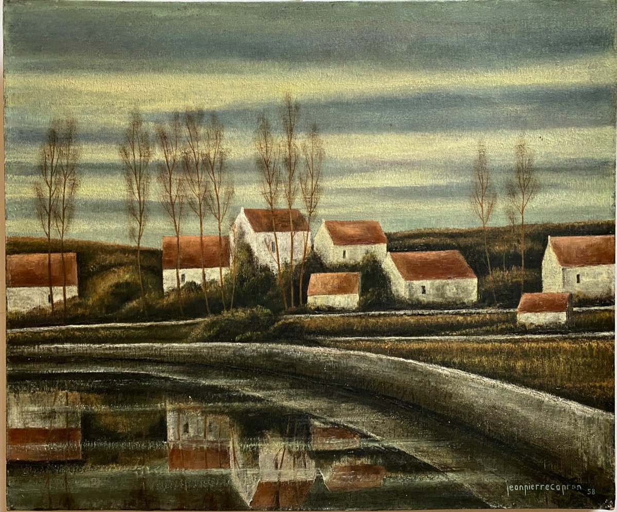 Paysage d'Hiver Huile Sur Toile  De Jean Pierre Capron 1921 - 1997 Datée 58  Signé Bas à Droite