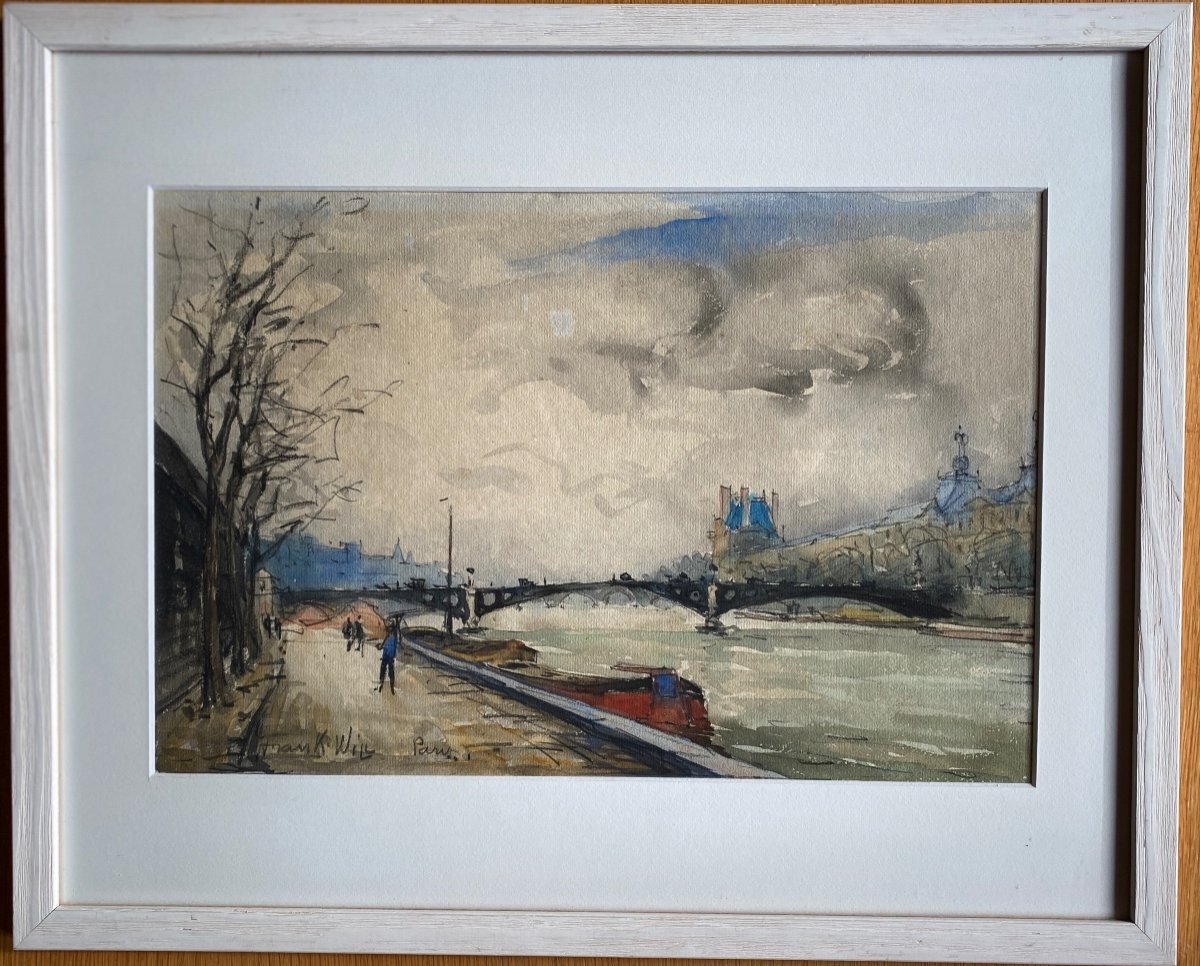 Watercolor Frank William Boggs Known As Frank Will 1900-1950 Views Paris Pont Du Carousel The Louvre-photo-2