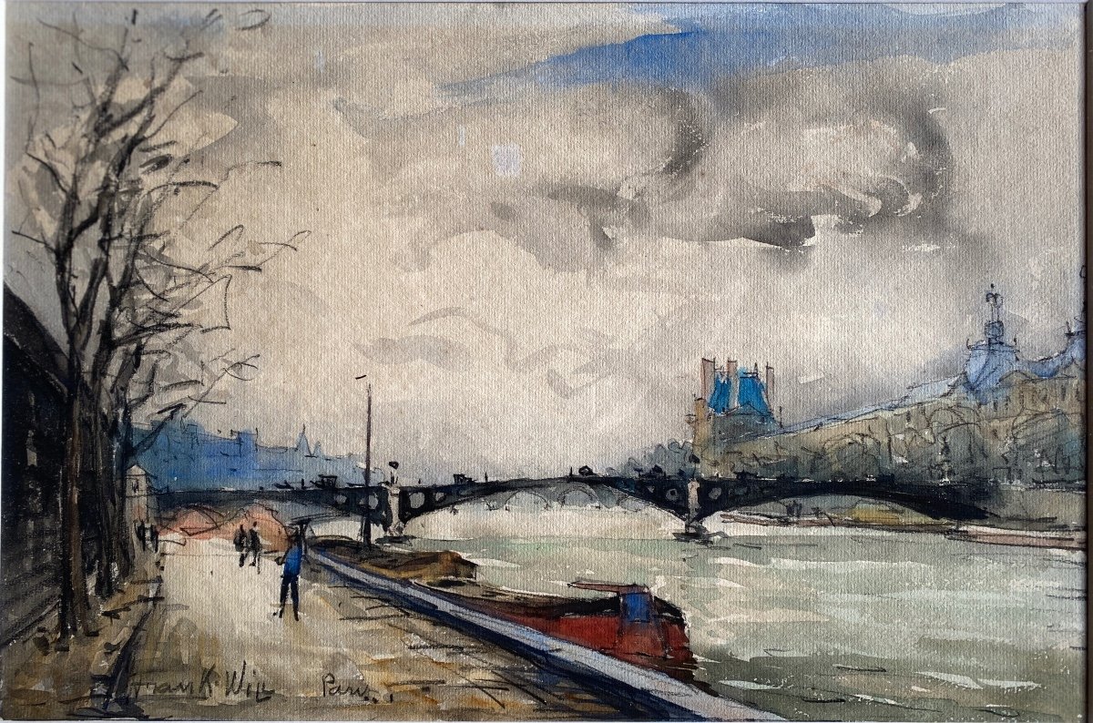 Watercolor Frank William Boggs Known As Frank Will 1900-1950 Views Paris Pont Du Carousel The Louvre