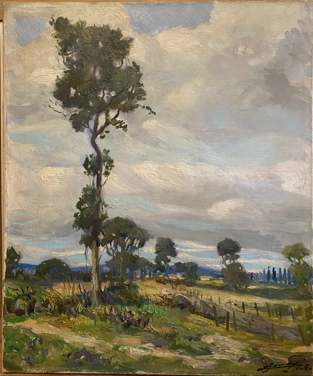 Lucien Jonas 1880 - 1947 Paysage Sarthe Ou Normandie Huile Sur Toile 55x46 Cm  Signé Daté 1946