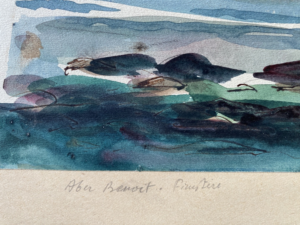 Aber Benoît (finistère, Brittany) - Watercolor Signed Louis-albert Demangeon (1909-1979)-photo-2