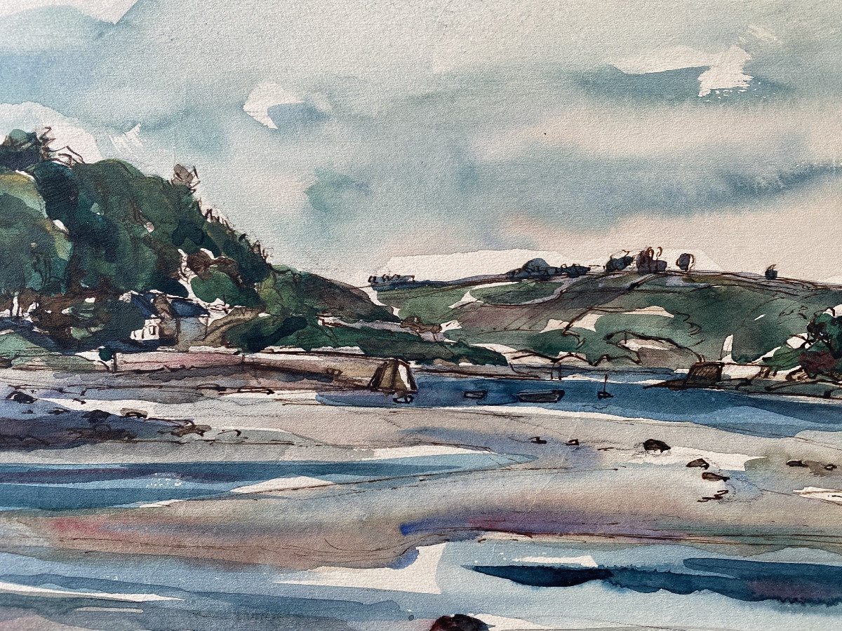 Aber Benoît (finistère, Brittany) - Watercolor Signed Louis-albert Demangeon (1909-1979)-photo-3