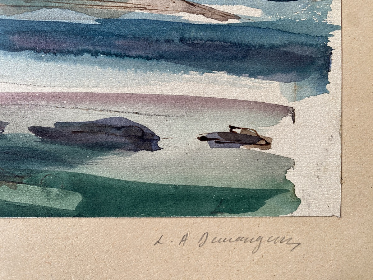 Aber Benoît (finistère, Brittany) - Watercolor Signed Louis-albert Demangeon (1909-1979)-photo-4