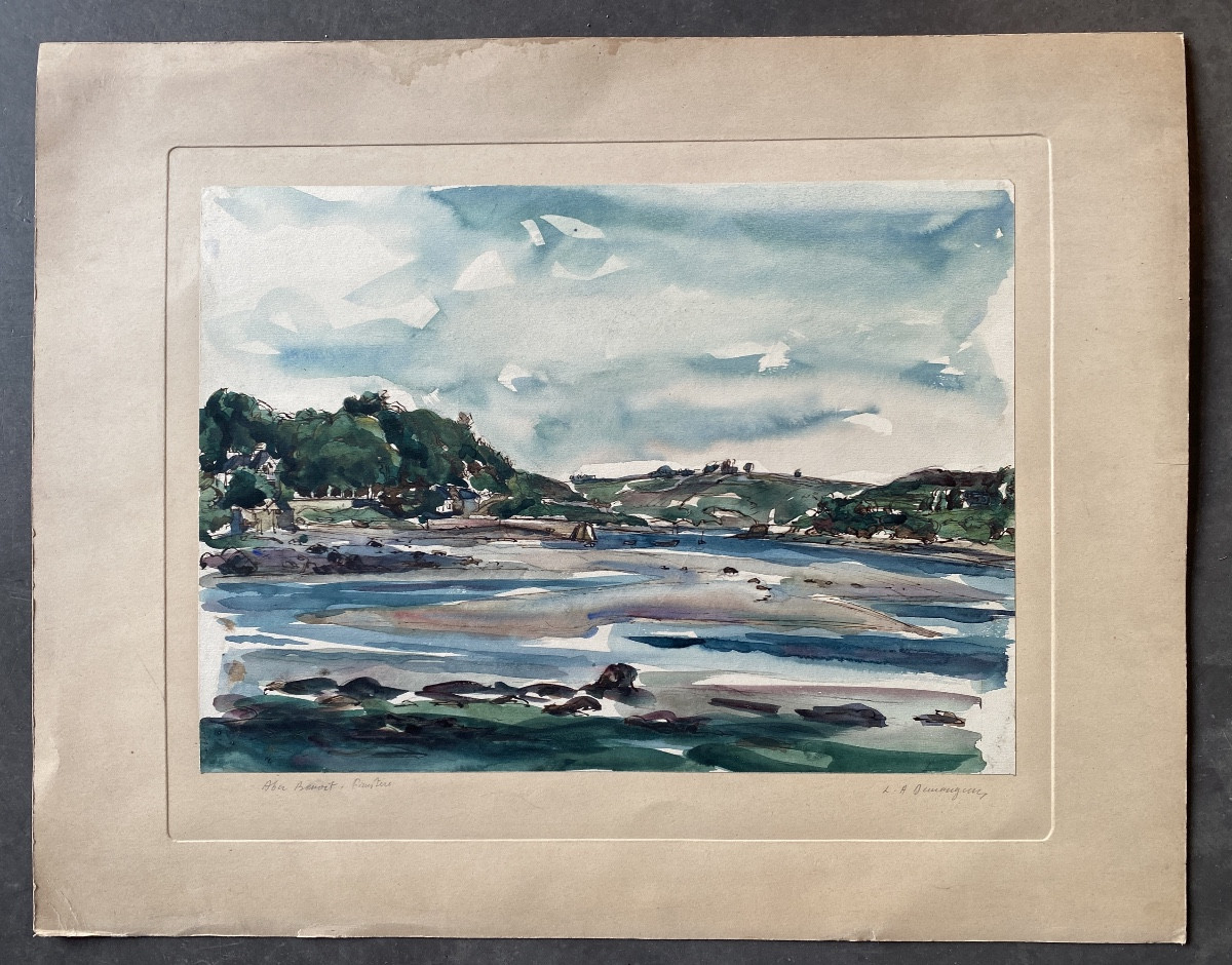 Aber Benoît (finistère, Brittany) - Watercolor Signed Louis-albert Demangeon (1909-1979)-photo-1