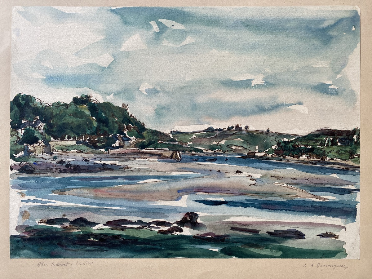 Aber Benoît (finistère, Brittany) - Watercolor Signed Louis-albert Demangeon (1909-1979)