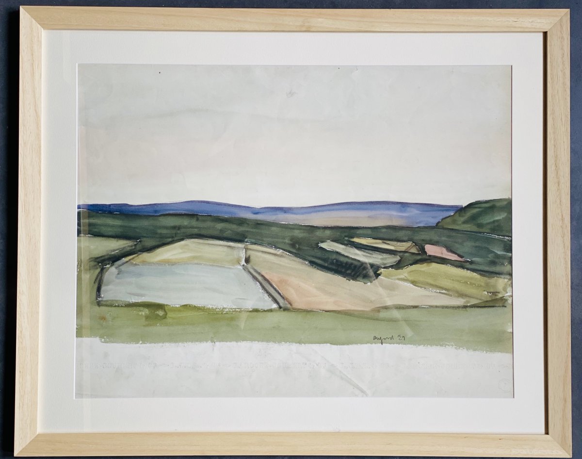 Grande Aquarelle 65x50 Cm De Maurice Le Scouezec Datée 1929