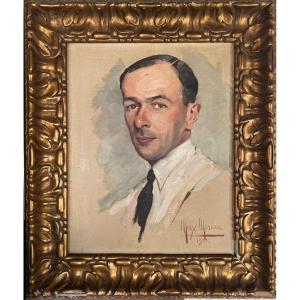Huile Sur Toile Du Peintre Max Moreau 1902 1992 - Beau Portrait  d'Homme Daté 1932