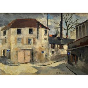 Huile Sur Toile Scène De Rue Certainement à Paris De La Peintre  Ghislaine Lambert Début XXème