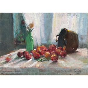 Nature With Fruits In Light By Michel Fronti Signed 1862 1936 - 18 X 23.5 Cm