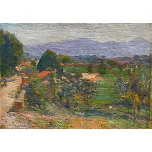 Michel Fronti 1862 - 1936 - 22x15.7 Cm Landscape Of Provence Background Sté Victoire?
