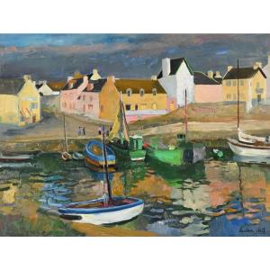 Oil By Lucien Weil 1902 1963 The Little Port Of  Haliguen Near Quiberon From Brittany Morbihan