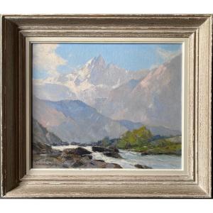 Oil On Canvas The Alps - By The Painter Leon Launay Born In 1890 Died 1956 46x55 Cm Unframed