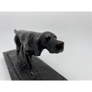 Bronze By Richard Fath English Setter Dog On Marble Base 17.5 Cm Lx 6.5 Cm Hx 5cm Base