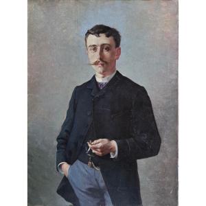 Portrait d'Un Ami d' Emile Vernon Né à Blois En 1872 Mort1920 - Signé En Bas Droite Daté 1891