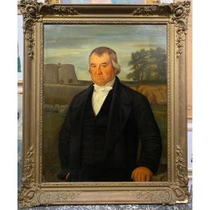 Large Oil On Canvas 19th Century Portrait Of A Man In Clothes - Framed Dimensions 109 X 90 Cm